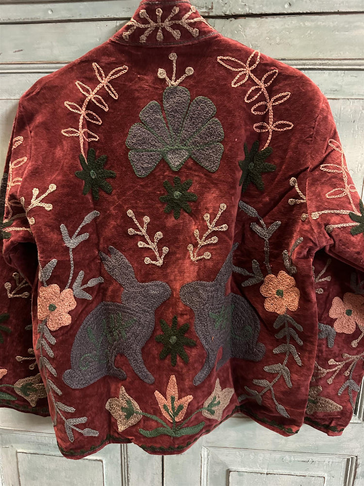 Anouska jakke velur med broderier burgundy