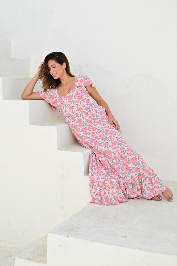 Montpellier kjole lang pink lurex
