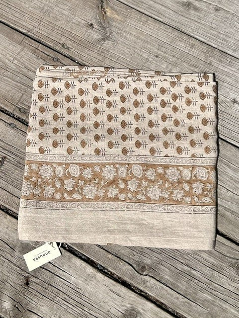 Duk 100% lin blokktrykket mønster 150x250 cm natur & brun