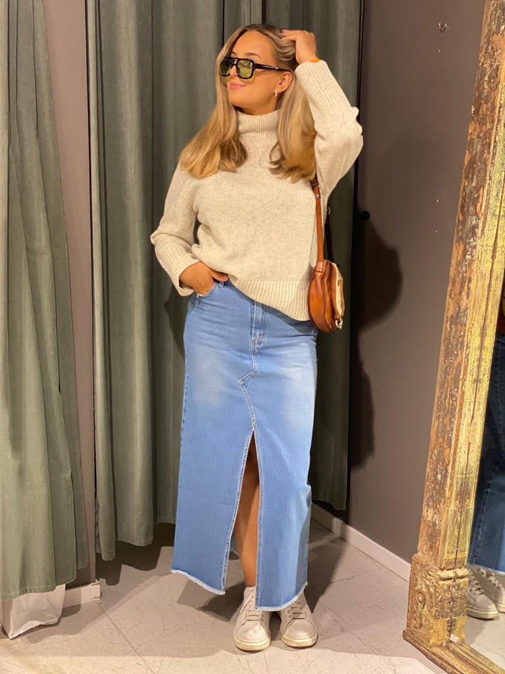 Chris langt jeansskjørt blue wash