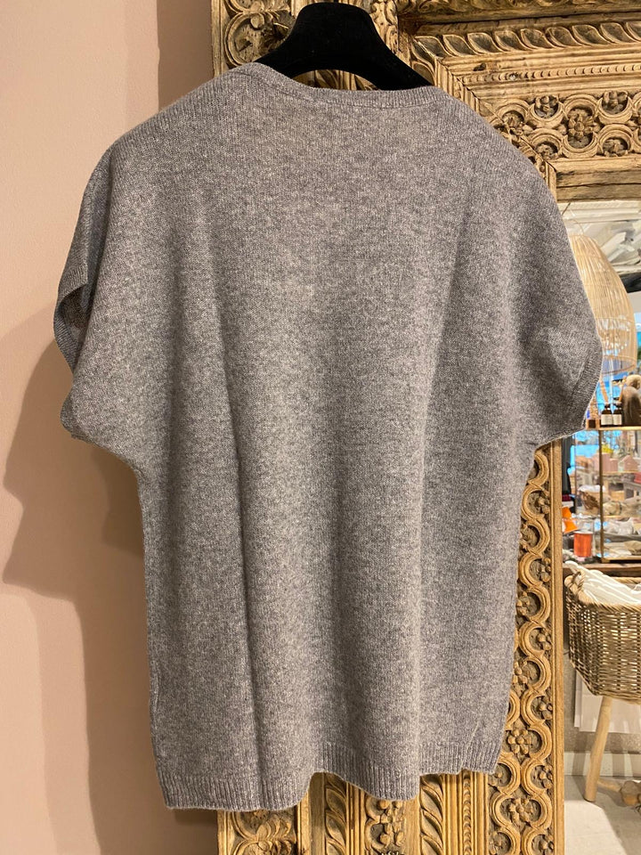 Genser kortermet cashmere dark grey melange