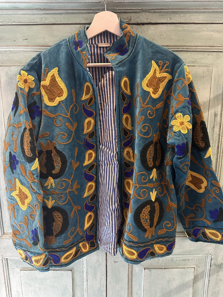 Anouska jakke velur med broderier petroleum
