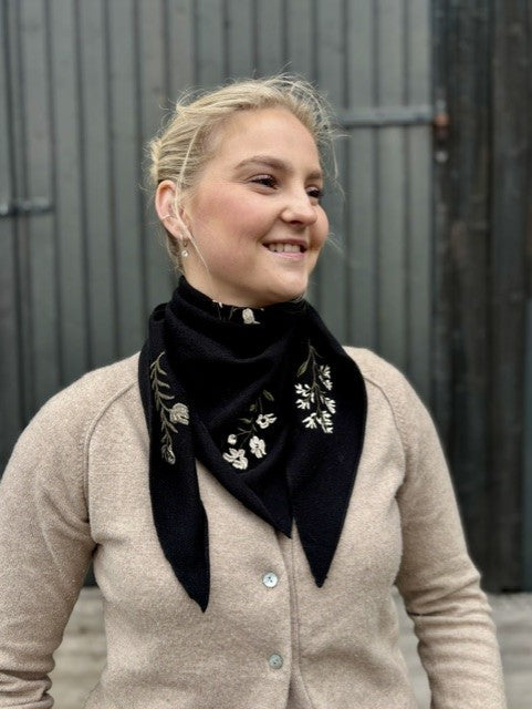 Rosas skjerf cashmere blomst dekor sort