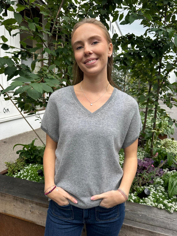 Genser kortermet cashmere dark grey melange