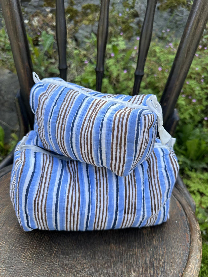Sminkepung blokktrykket stripe blues
