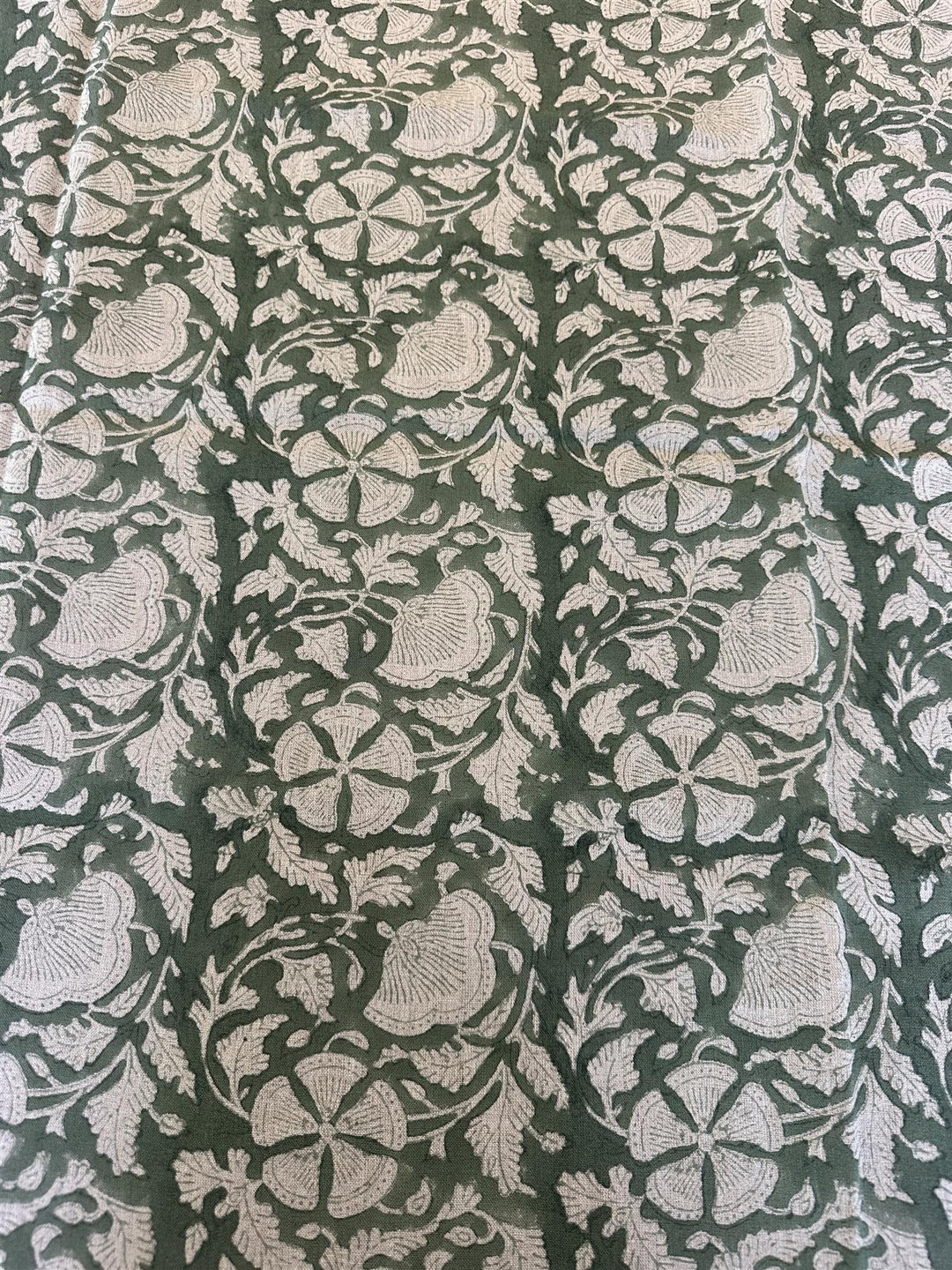 Duk 100% lin blokktrykket mønster 150x350 cm natur & grønn