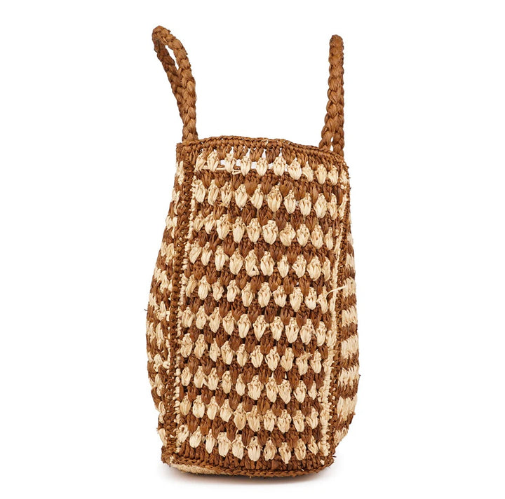 Farella heklet bag raffia natural/kanel