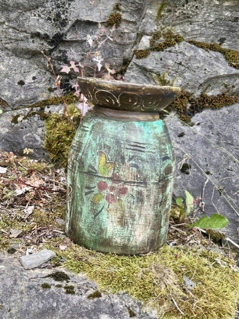 Trepotte malt grønn vintage H27 cm