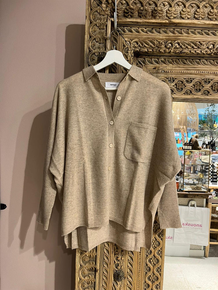 Andrea cashmere jakke med krage sandstone