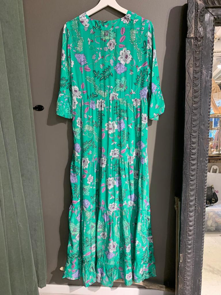 V-lane kjole floral fun green