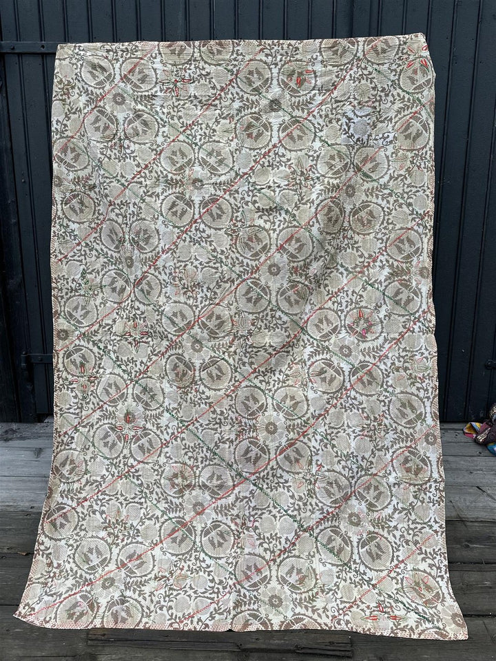 Teppe vintage kantha blokk print suzani oliven 150x210 cm #10