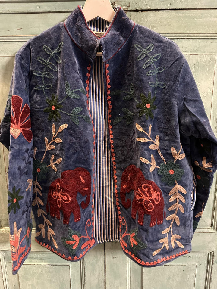 Anouska jakke velur med broderier blue