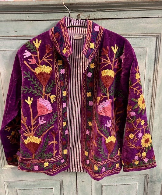 Anouska jakke velur med broderier purple