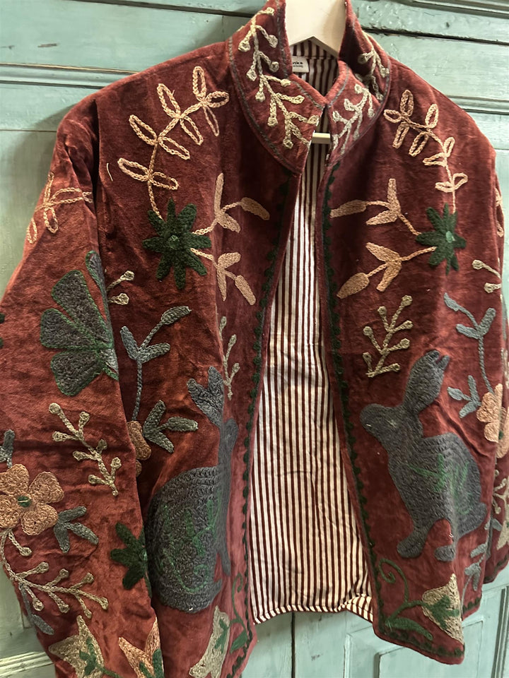 Anouska jakke velur med broderier burgundy