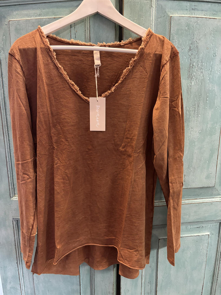 V-classic long sleeve washed Tobacco