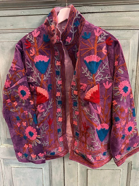 Anouska jakke velur med broderier purple