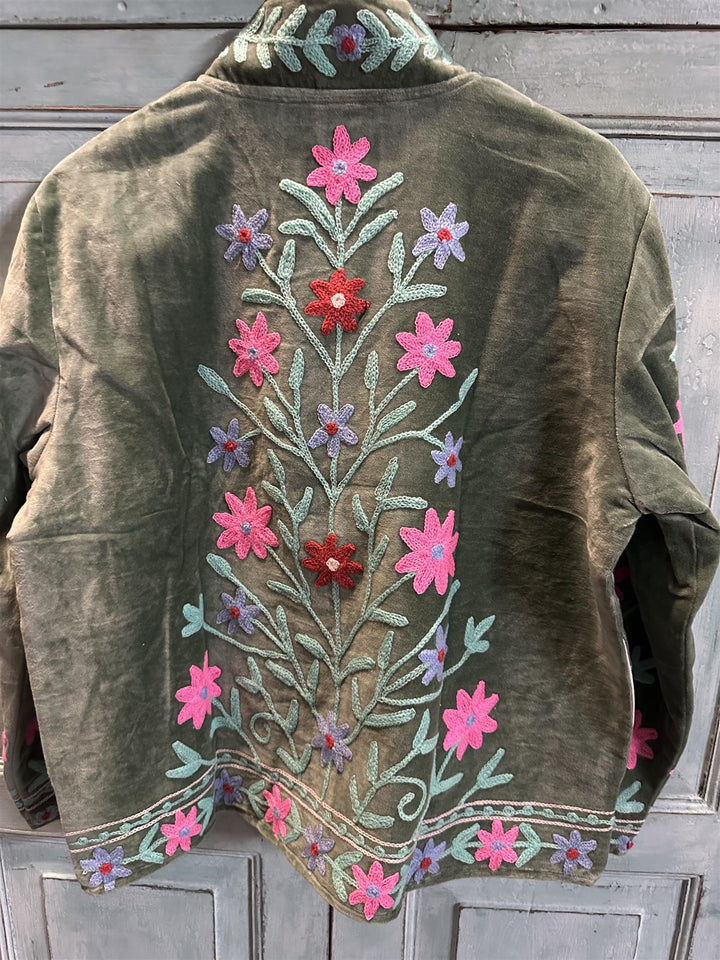 Anouska jakke velur med broderier grønn