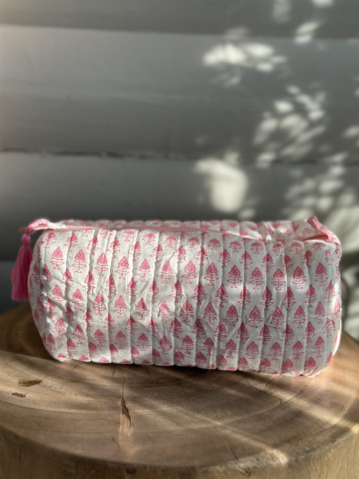 Toalettmappe blokktrykket pink buti