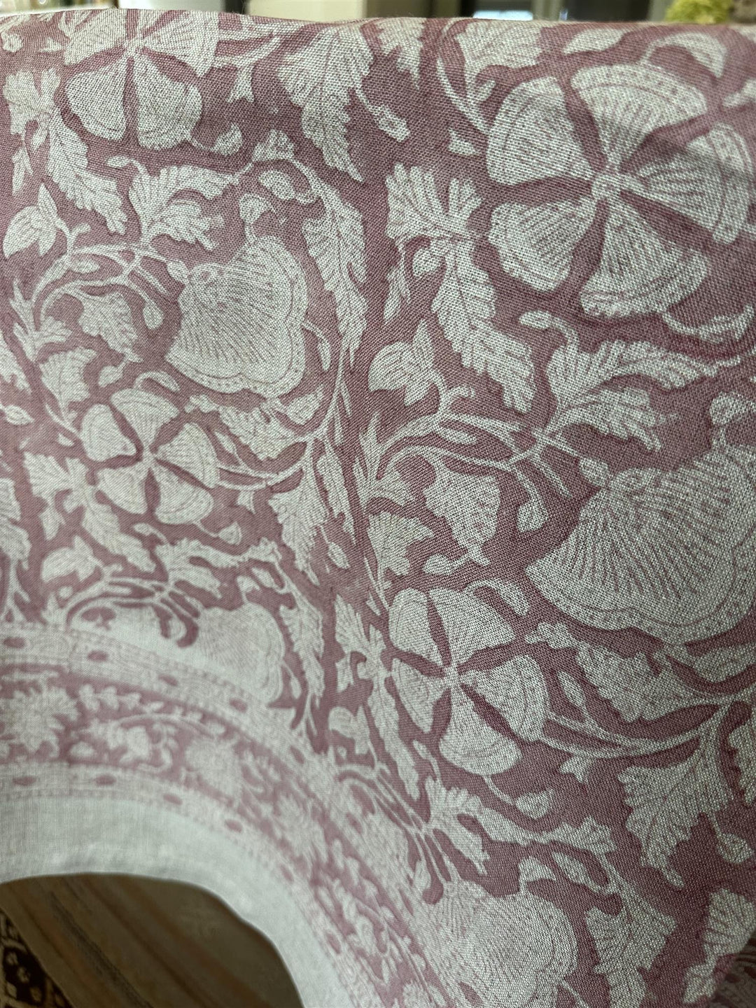 Duk 100% lin blokktrykket mønster 150x350 cm old rose