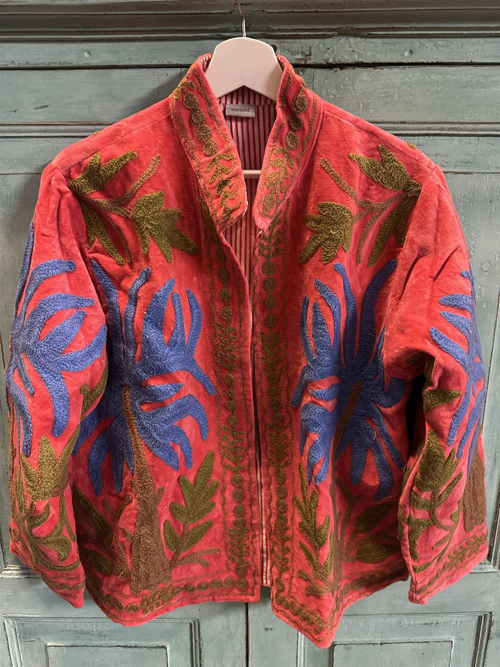 Anouska jakke velur med broderier coral