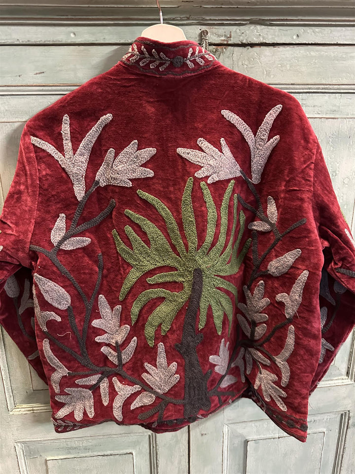 Anouska jakke velur med broderier burgundy