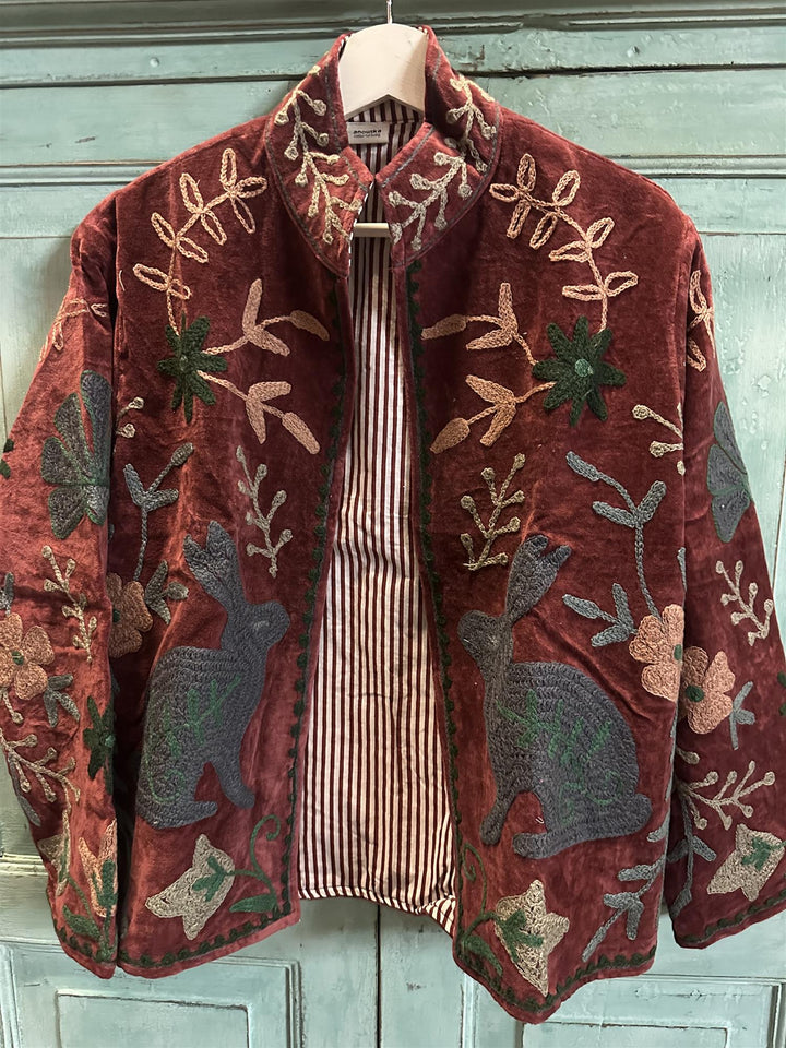 Anouska jakke velur med broderier burgundy