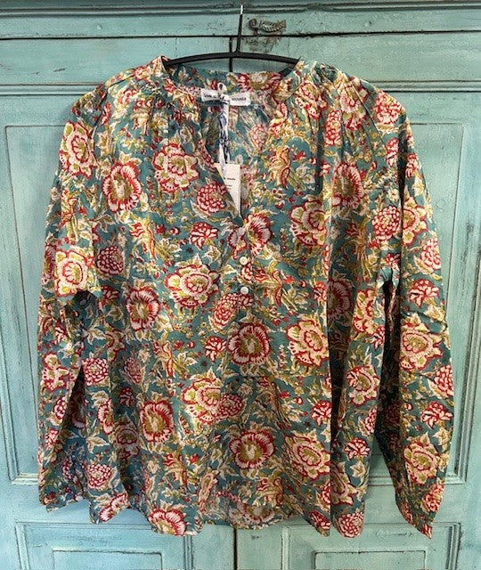 Opio bluse turquise/red