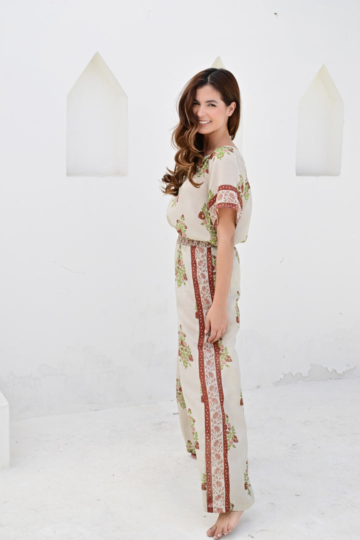 Nimes bukse sand/maroon