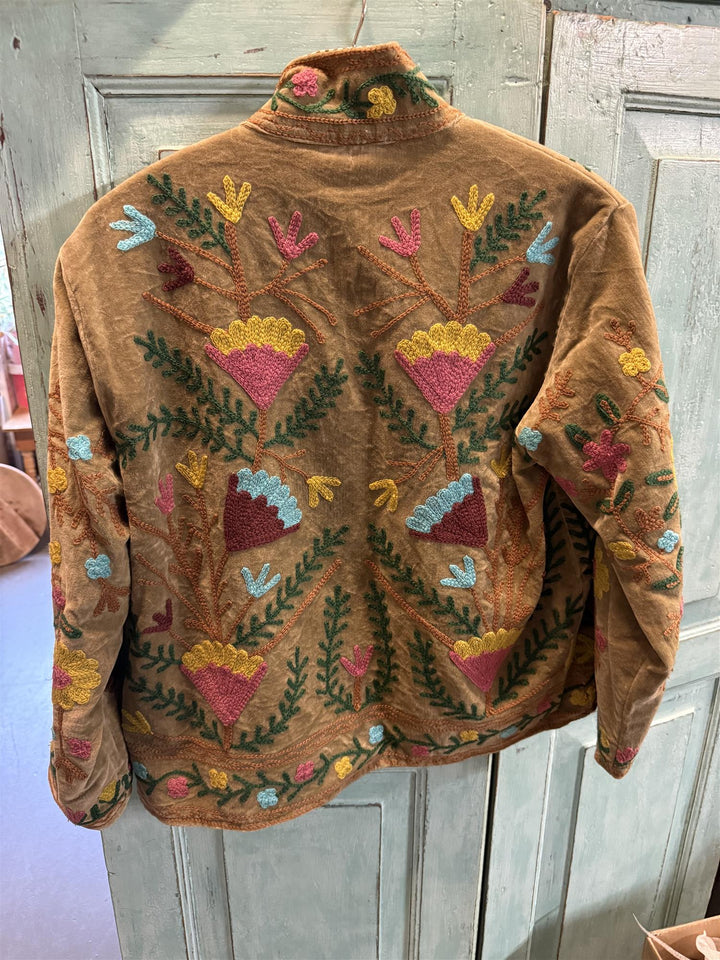 Anouska jakke velur med broderier moss green