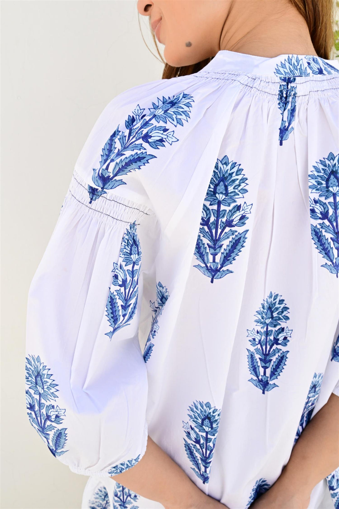 Bayonne kort kjole poplin white/blue
