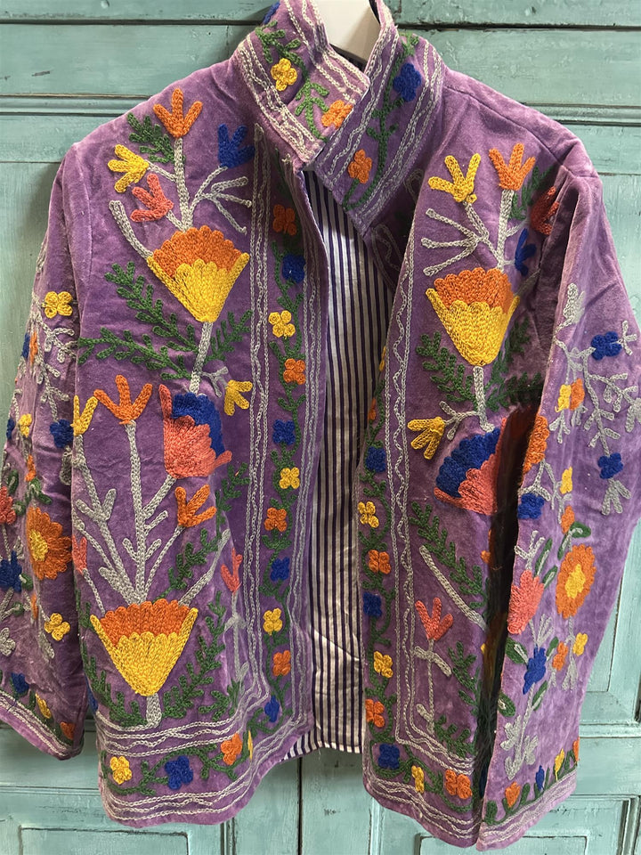 Anouska jakke velur med broderier purple