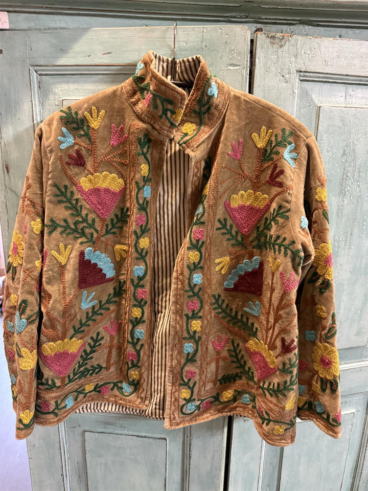 Anouska jakke velur med broderier moss green