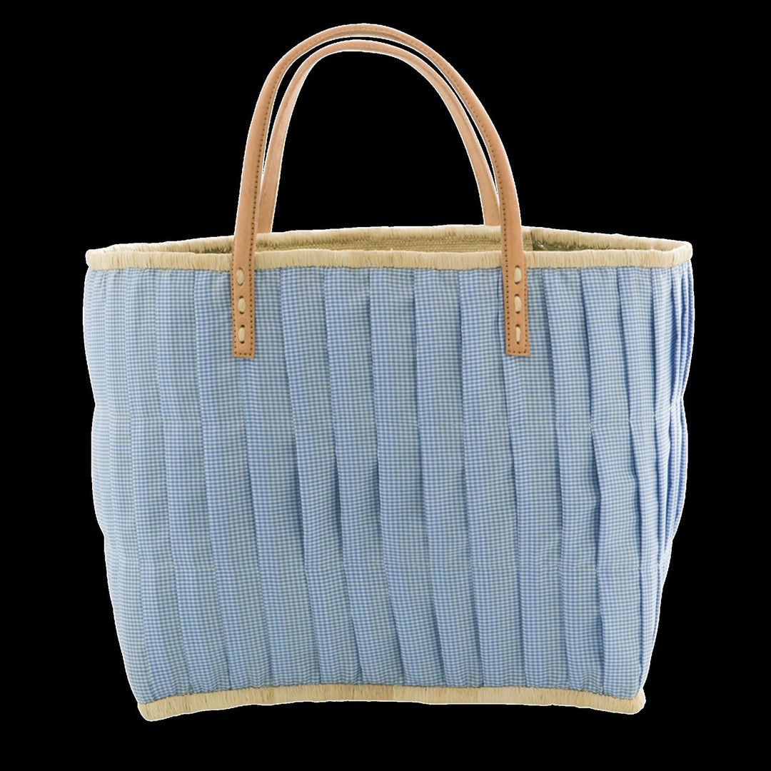 Raffia bag large check turquise