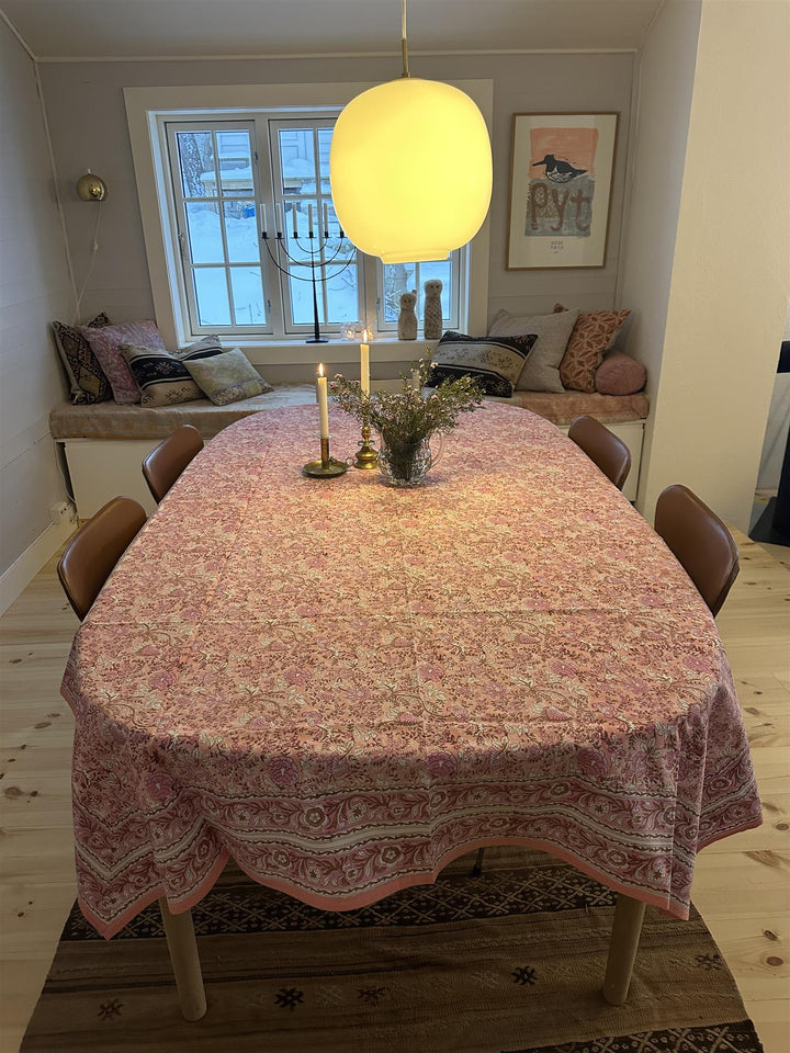 Duk Fleur pink 150 x 250 cm blokktrykket