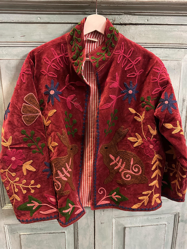 Anouska jakke velur med broderier burgundy