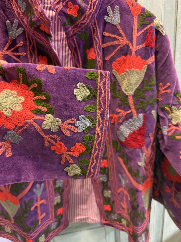 Anouska jakke velur med broderier light purple