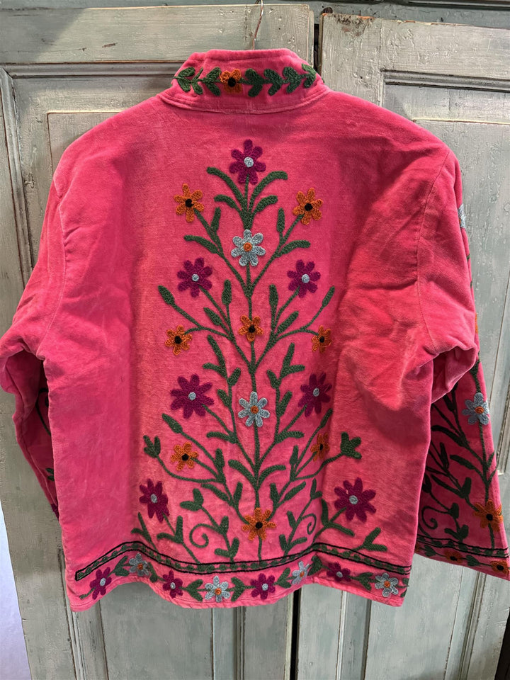 Anouska jakke velur med broderier pink