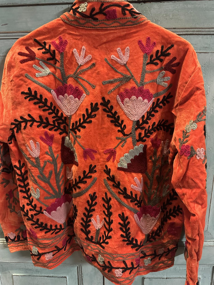 Anouska jakke velur med broderier orange