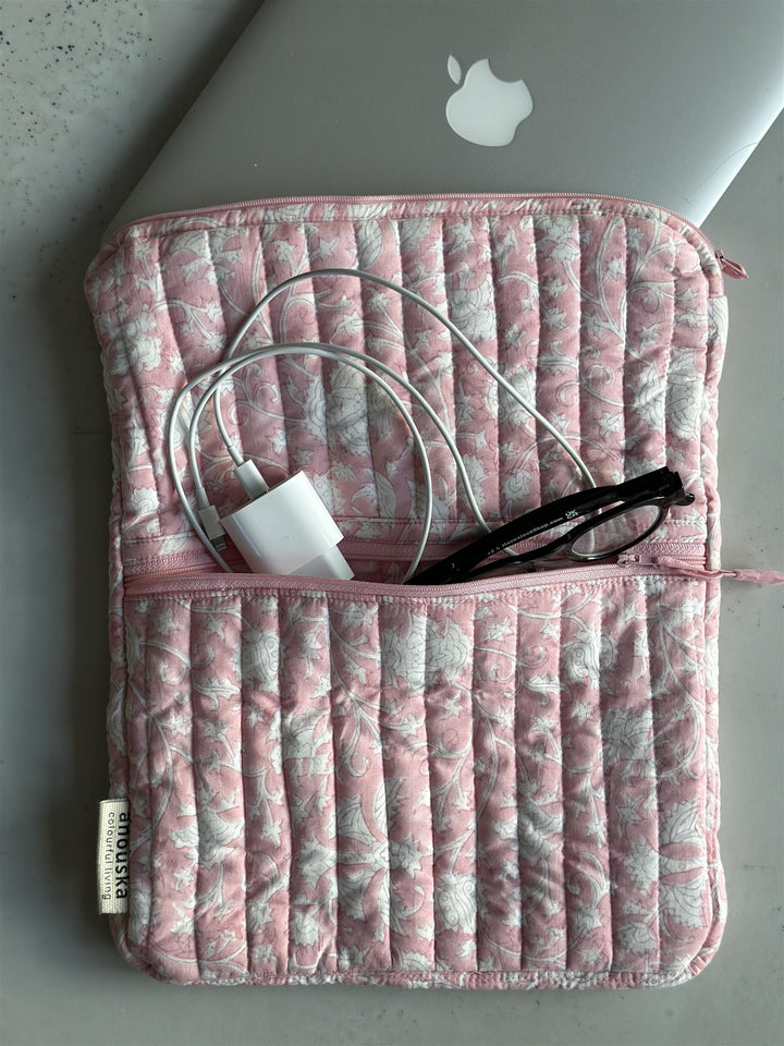 Laptop cover pink blokkprint