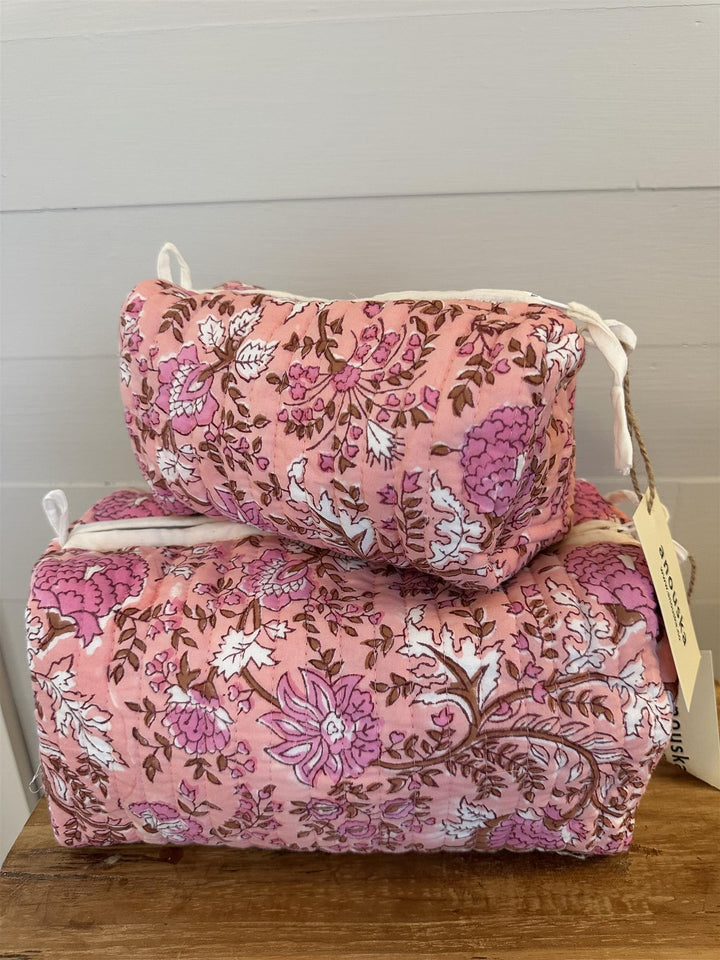 Toalettmappe blokktrykket Fleur pink