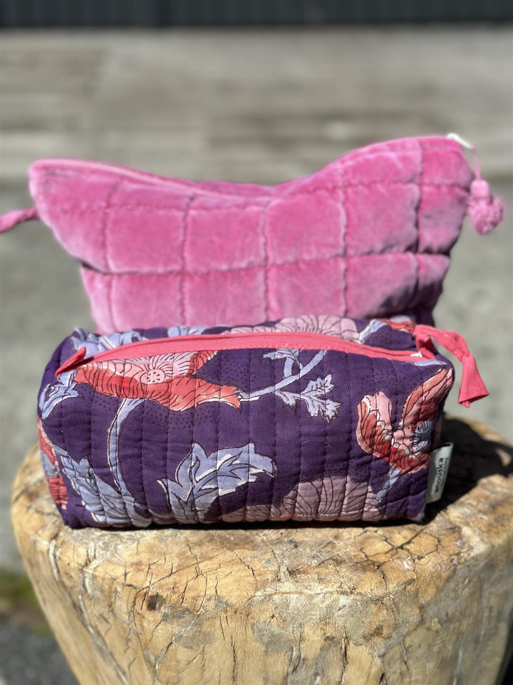 Sminkepung blokktrykket ink blue terracotta