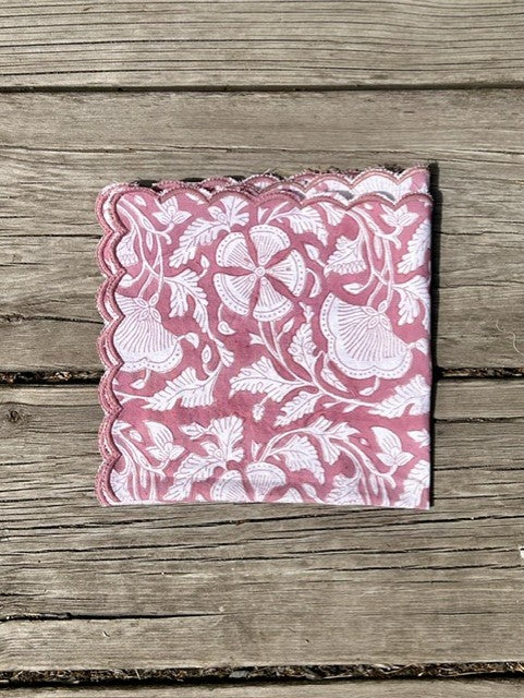 Serviett blokktrykket old rose