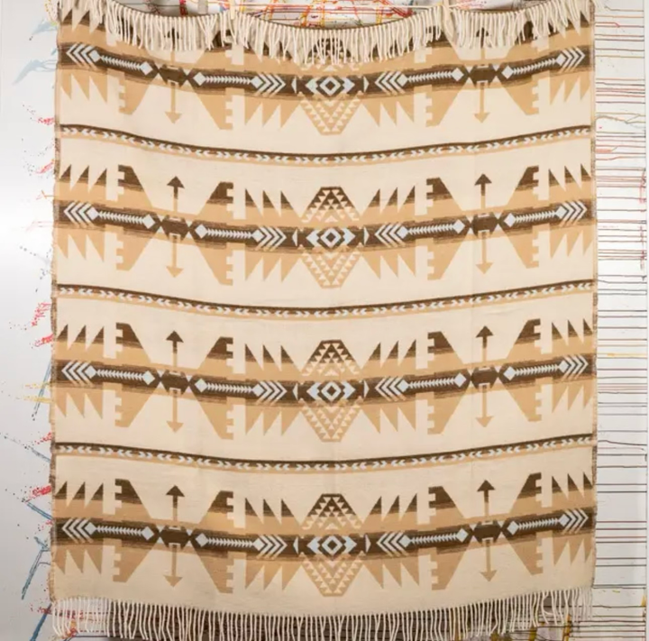 Pledd Navajo beige/camel/lysblå