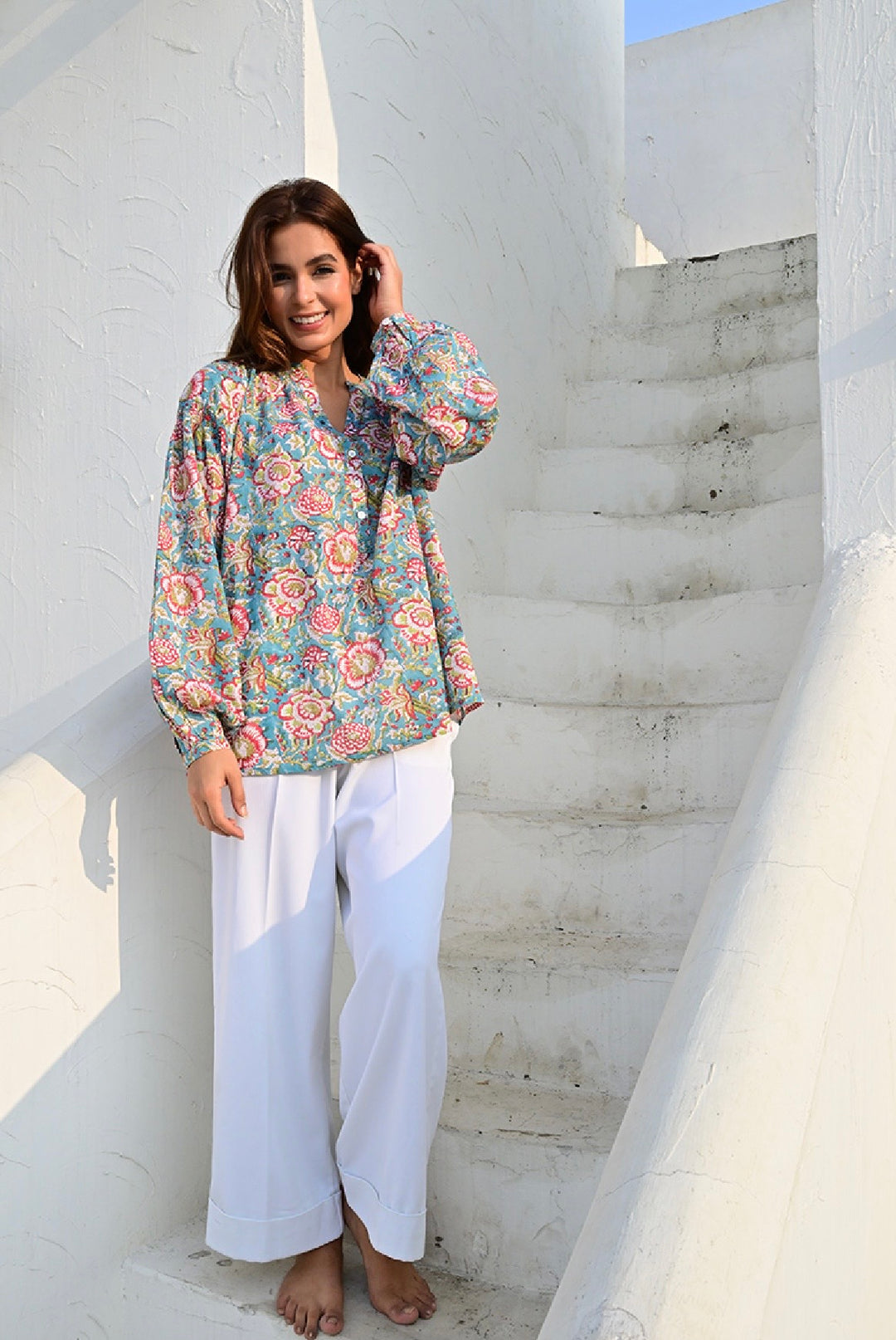 Opio bluse turquise/red