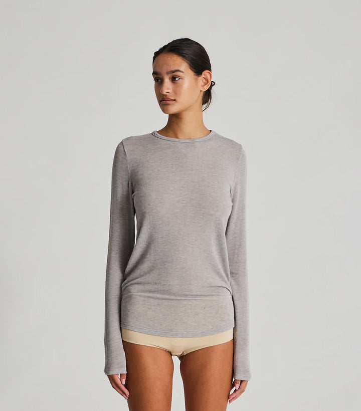 Thyra L/S wool top light grey melange