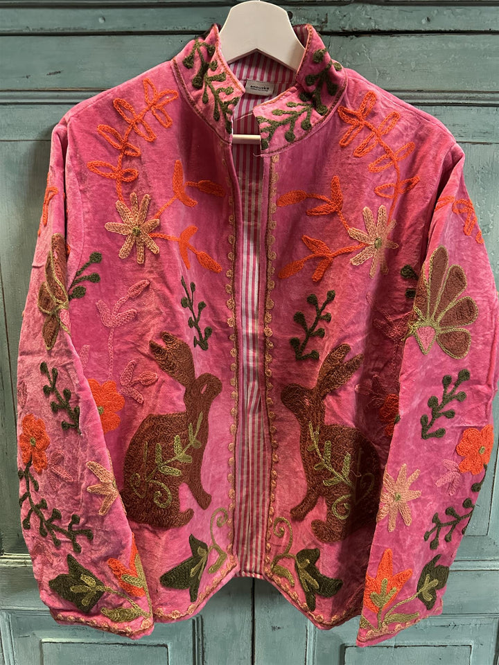 Anouska jakke velur med broderier pink
