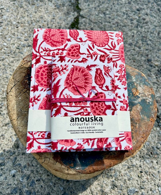 Notatbok small blokktrykket omslag raspberry
