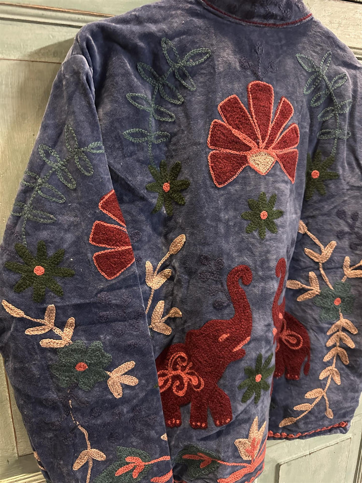 Anouska jakke velur med broderier blue