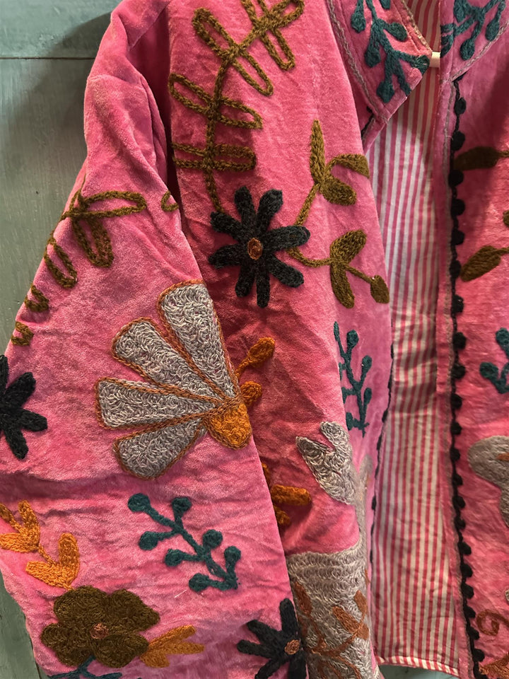 Anouska jakke velur med broderier pink
