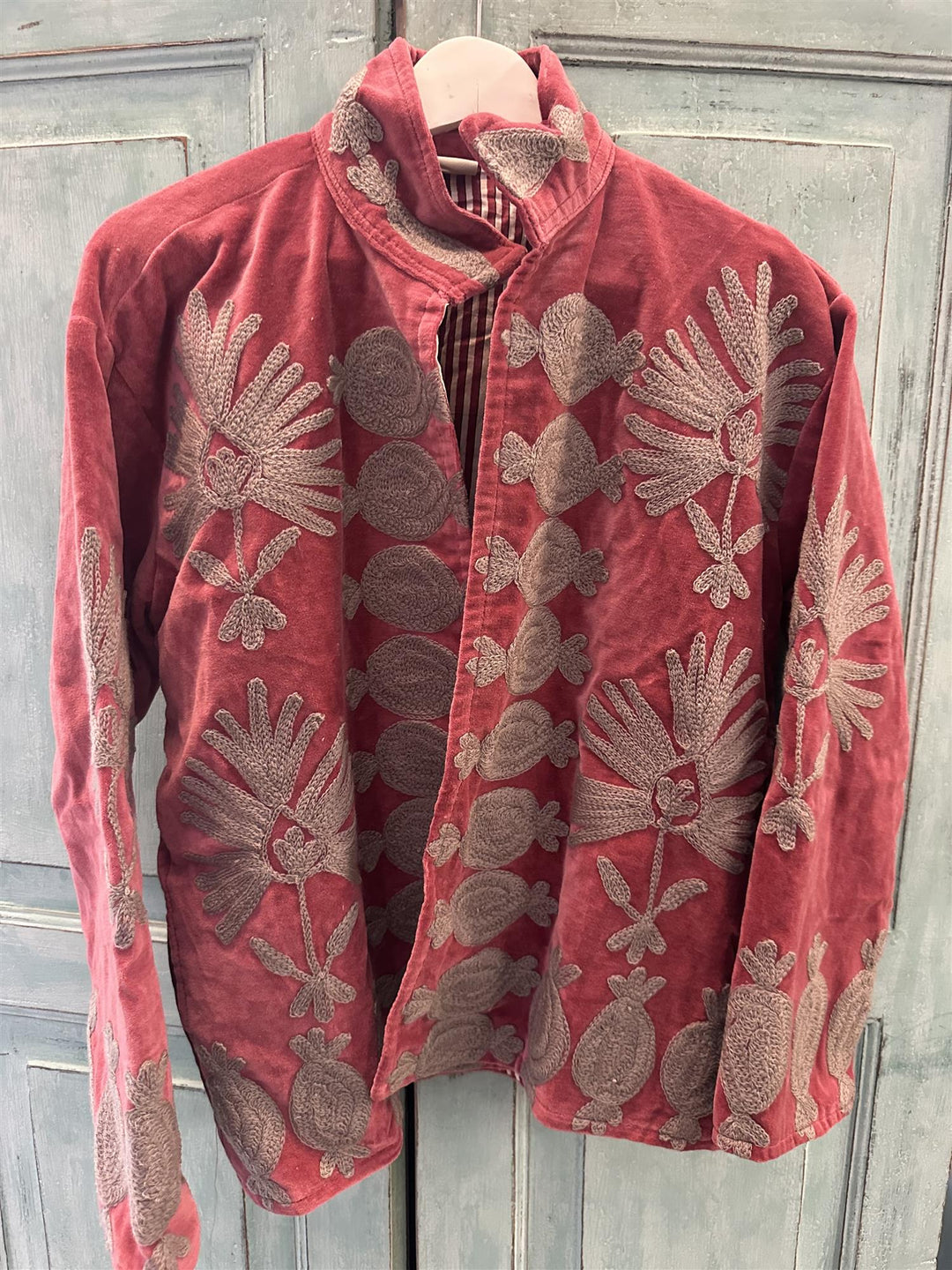 Anouska jakke velur med broderier gammel rosa